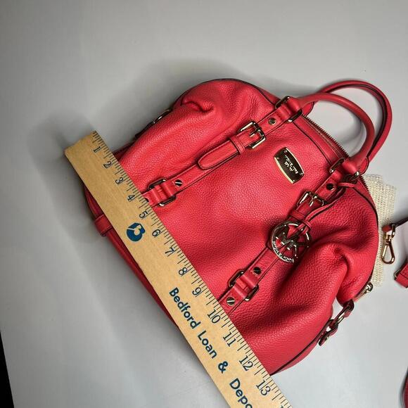 Michael Kors Pink Leather Satchel Crossbody Bag with Gold Hardware – MK Charm - Picture 12 of 12